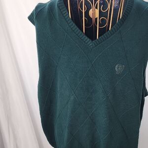 Vintage Diamond Pattern IZOD Preppy Hunter Green V Neck Sweater Vest Size M
